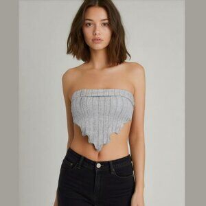 SHEIN Women's Size XXS Petite Gray Rib-Knit Pointed Hem Tube Top NIB